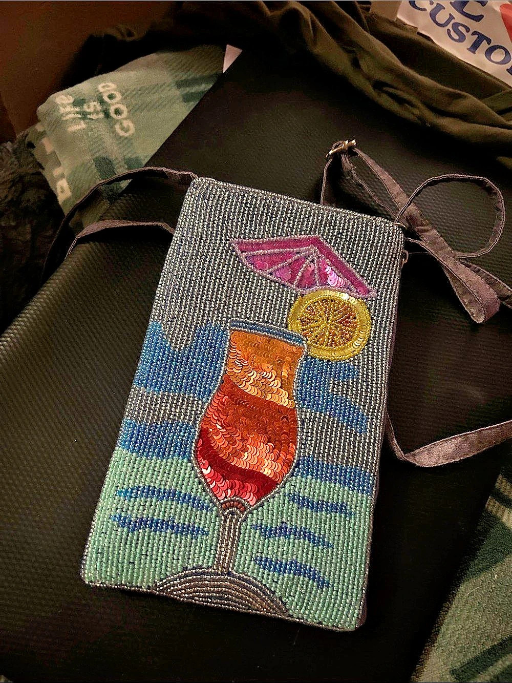 Bamboo Trading Company Cocktails Club Bag Beaded Phone Crossbody Beaded